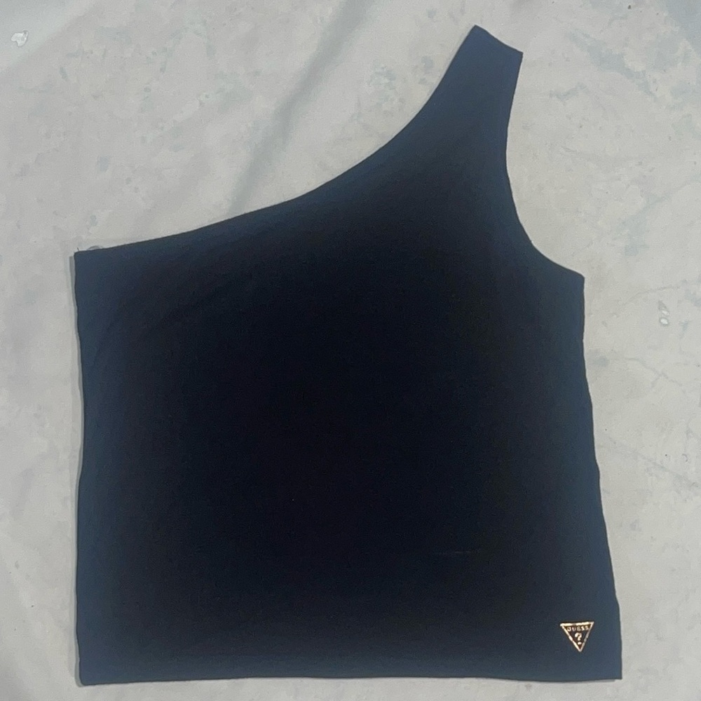New Guess Off One Shoulder Stretch Black Top Blouse L
